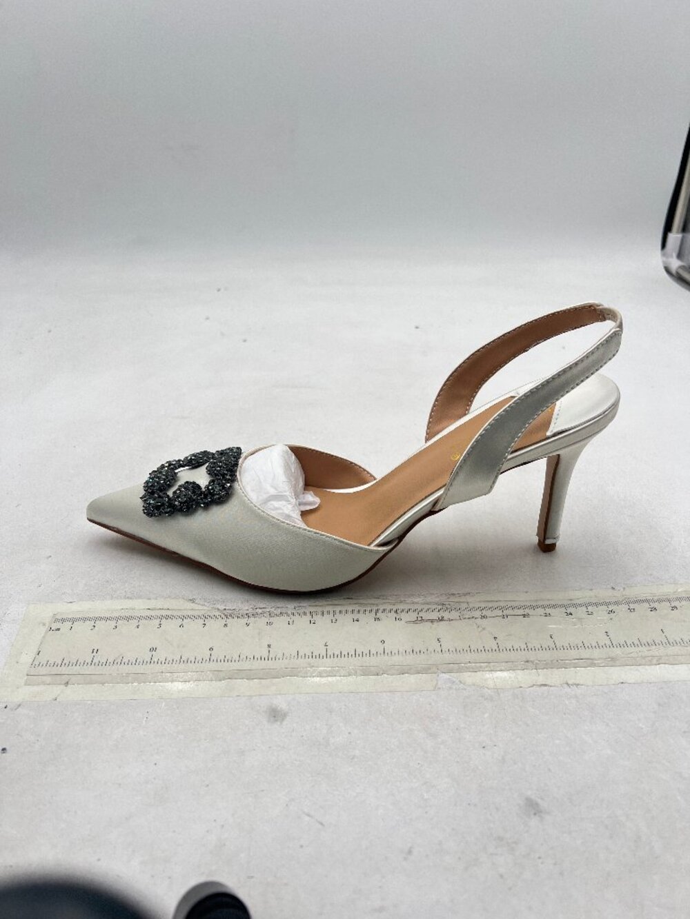 FSJ White High Heels Rhinestone Square Buckle Slingback Dress Pumps